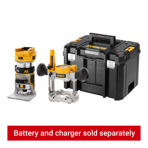 DEWALT DCW604NT XJ 18V XR Cordless Brushless 8mm 1 4 Router Fixed Plunge Bases Bare Wickes