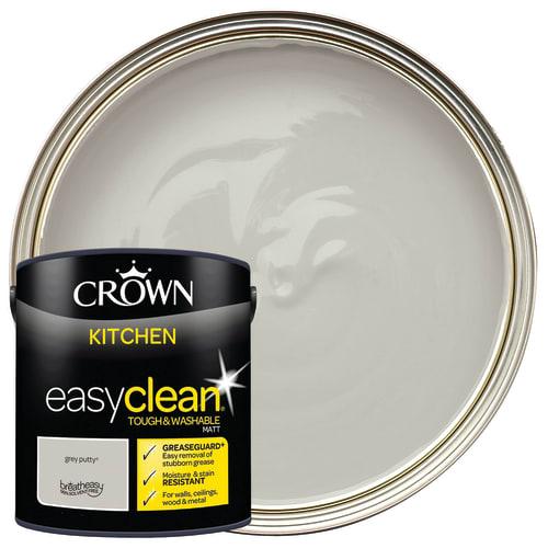 Crown Easyclean Matt Emulsion Kitchen Paint Grey Putty 2.5L