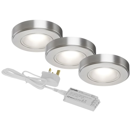 Sensio SE11190N3 Zeta Round Natural White LED Under Cabinet Lights Pack of 3 Wickes