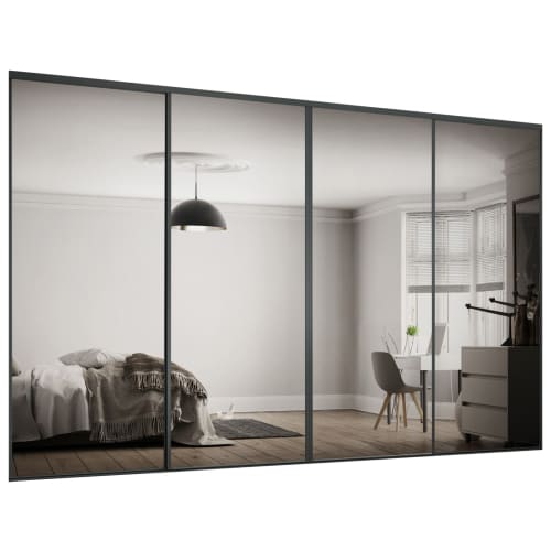 Spacepro Heritage 4 Wardrobe Door Kit Graphite Framed 4x 1 Panel Mirror