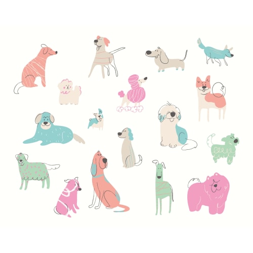 Origin Murals Happy Dogs Pink Wall Mural 3 x 2.4m