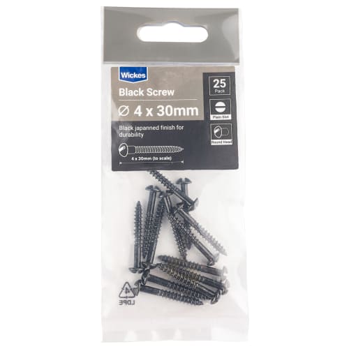Wickes Black Japanned Wood Screws - 4 x 30mm - Pack of 25 | Wickes