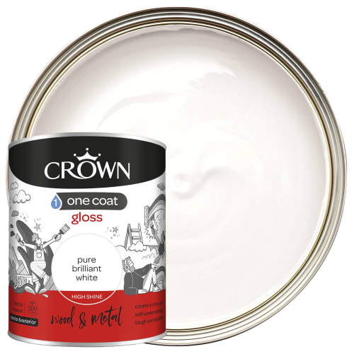 Crown One Coat Gloss Paint Pure Brilliant White 750ml Wickes