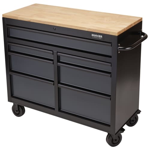 BUNKER® Grey 7 Drawer Workbench Roller Tool Cabinet - 41in