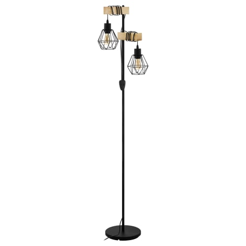 Eglo Townshend 5 Metal Wood 2 Light Floor Lamp Natural Wickes