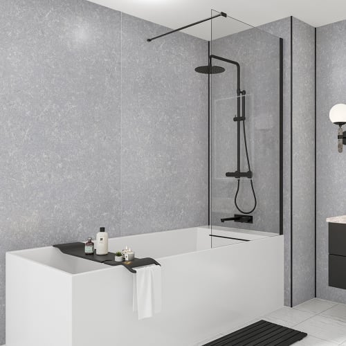 NES Home Light Grey Marble PVC Wall Cladding Panel - 2400mm Shower Wet Wall, Waterproof & Easy Install