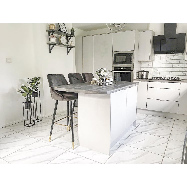 Wickes Calacatta Gloss White Marble, White Marble Effect Kitchen Floor Tiles