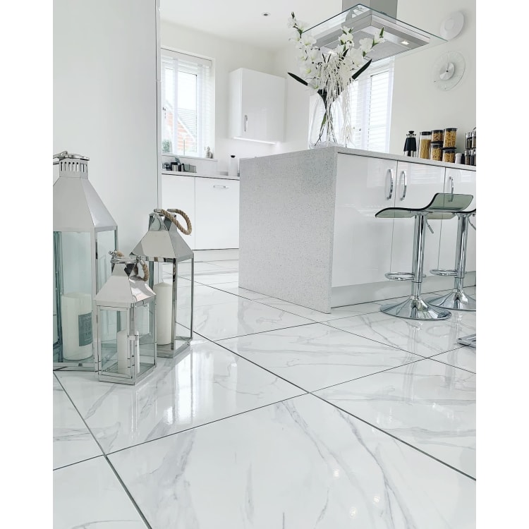 Wickes Calacatta Gloss White Marble, White Grey Marble Kitchen Floor Tiles