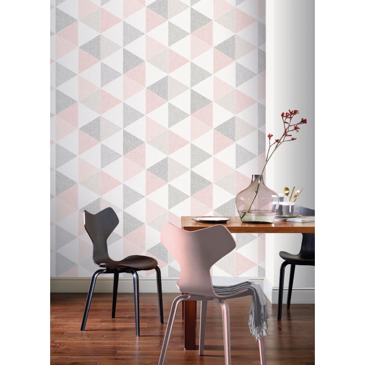 Arthouse Retro Triangle Pink Wallpaper 10 05m X 53cm Wickes Co Uk - Blush Pink Wallpaper For Living Room