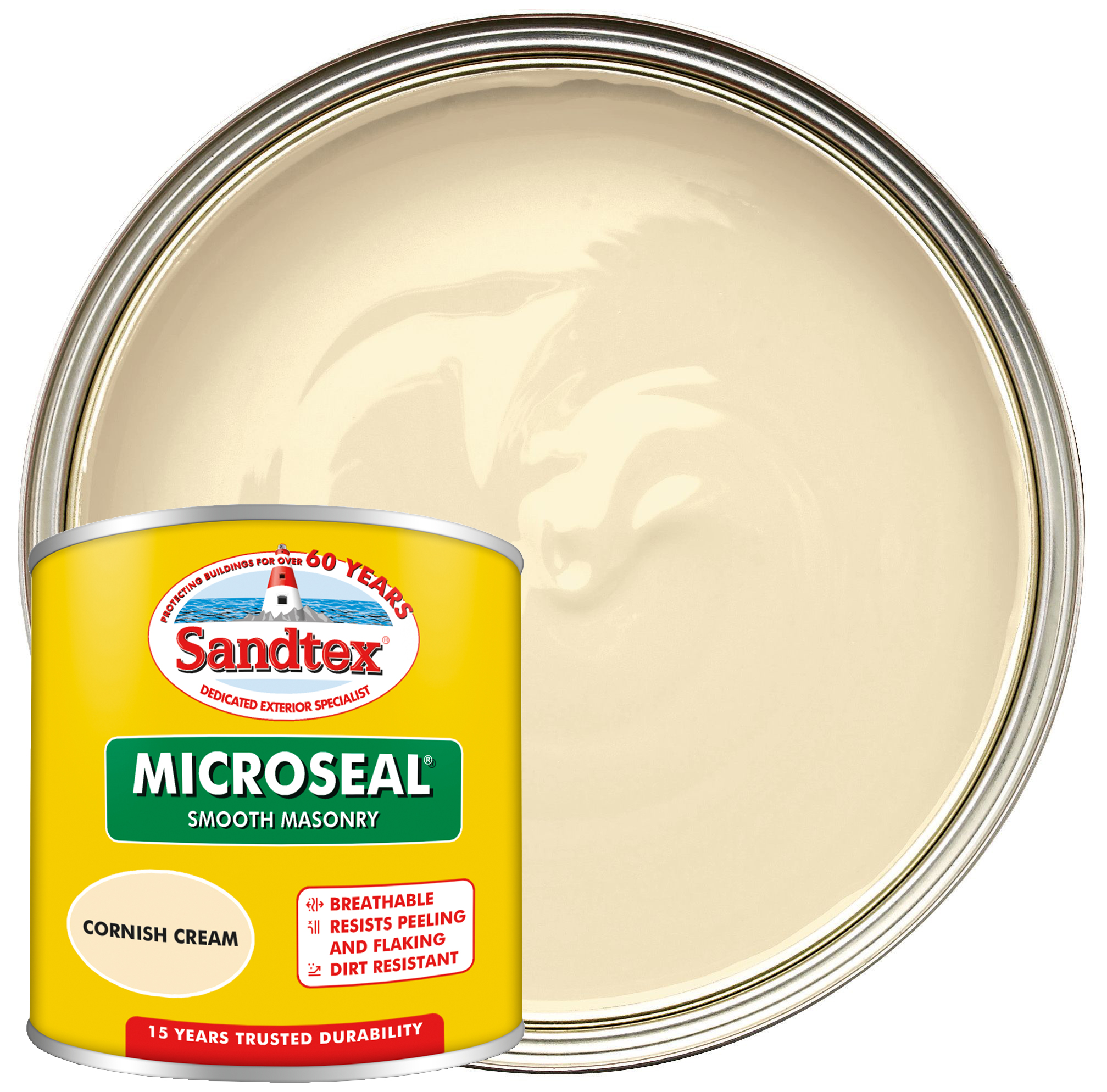 Image of Sandtex Microseal Ultra Smooth Weatherproof Masonry 15 Year Exterior Wall Paint - Cornish Cream - 150ml