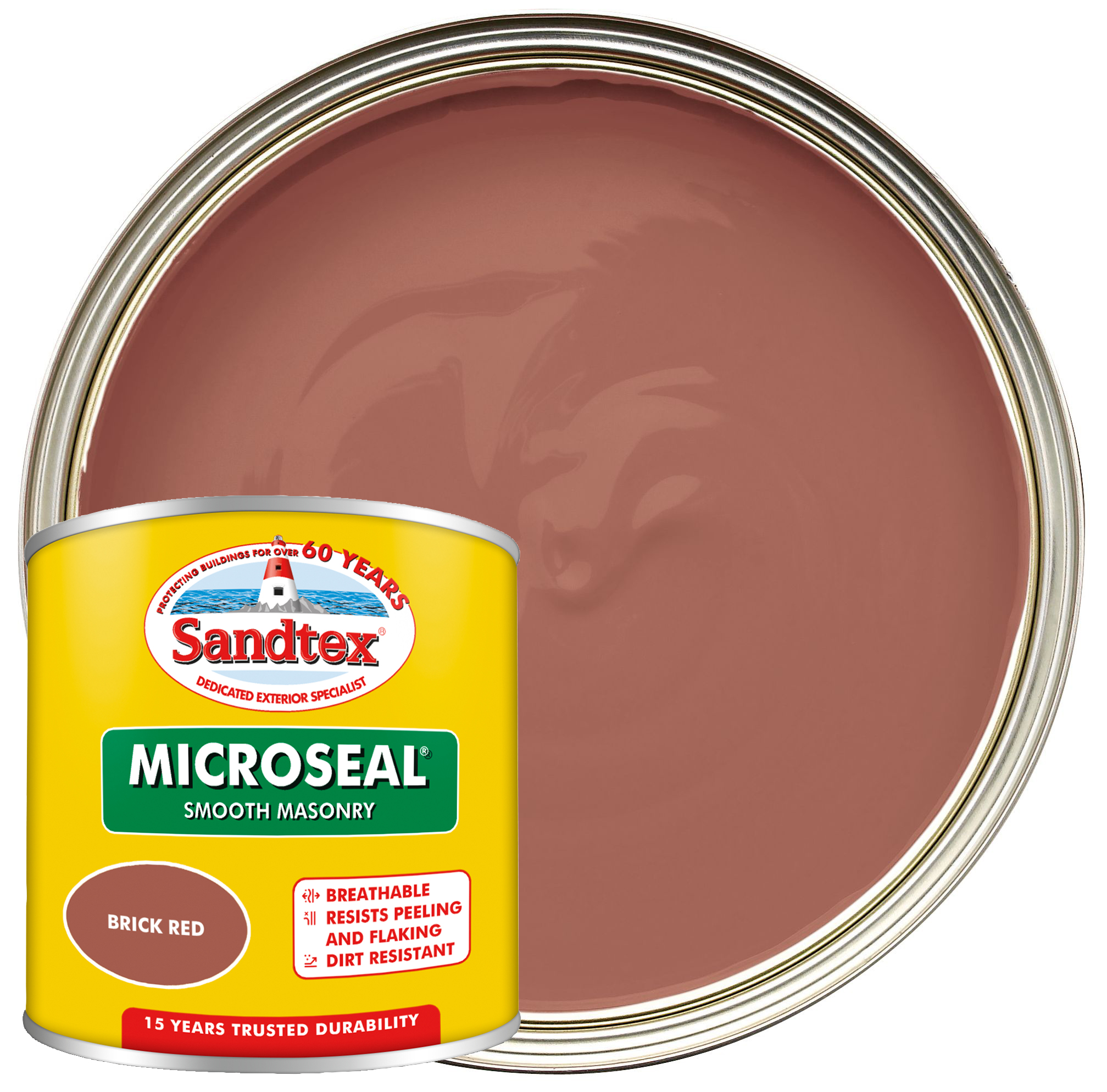 Image of Sandtex Microseal Ultra Smooth Weatherproof Masonry 15 Year Exterior Wall Paint - Brick Red - 150ml