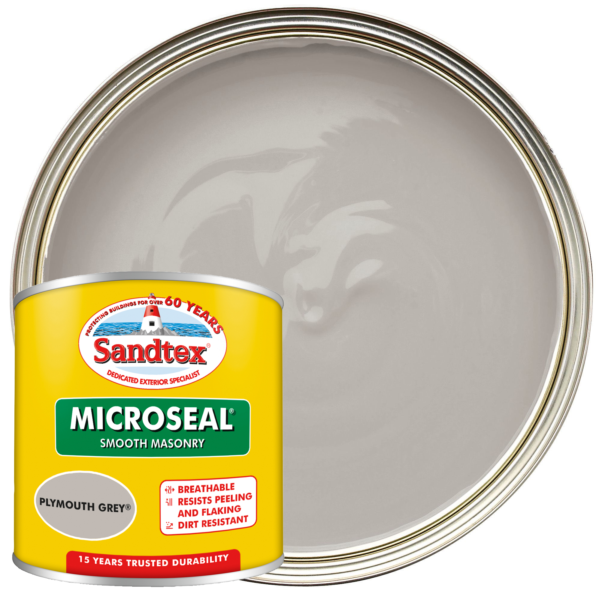 Sandtex Microseal Ultra Smooth Weatherproof Masonry 15 Year Exterior Wall Paint - Plymouth Grey - 150ml