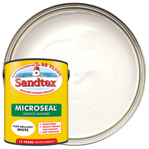 Sandtex Microseal Ultra Smooth Weatherproof Masonry 15 Year Exterior Wall Paint - Pure Brilliant White - 5L