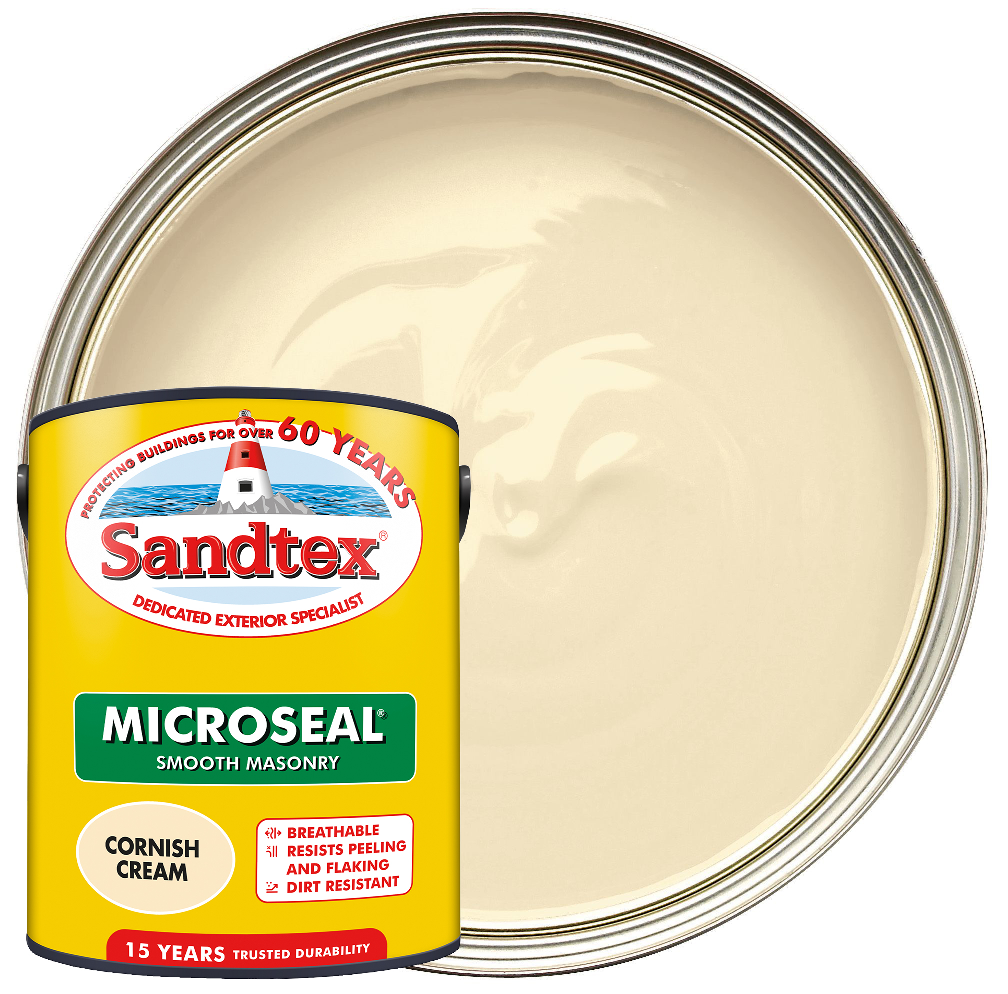 Image of Sandtex Microseal Ultra Smooth Weatherproof Masonry 15 Year Exterior Wall Paint - Cornish Cream - 5L
