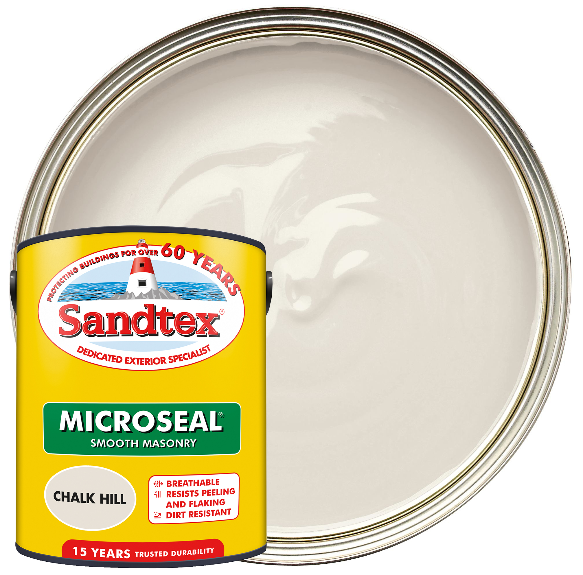 Image of Sandtex Microseal Ultra Smooth Weatherproof Masonry 15 Year Exterior Wall Paint - Chalk Hill - 5L