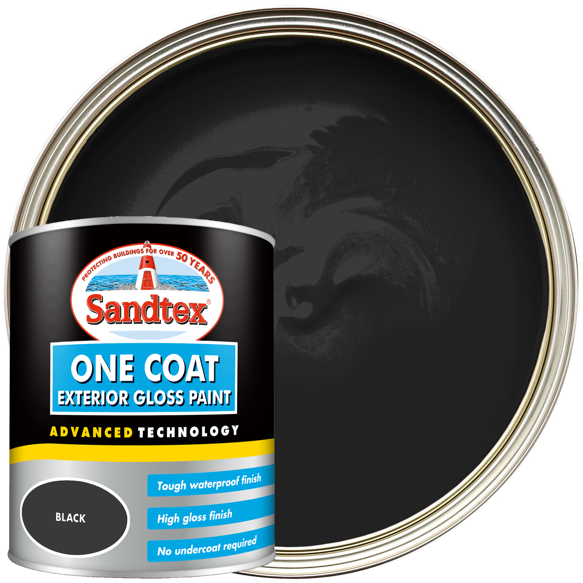 Image of Sandtex One Coat Exterior Gloss Paint - Black - 750ml