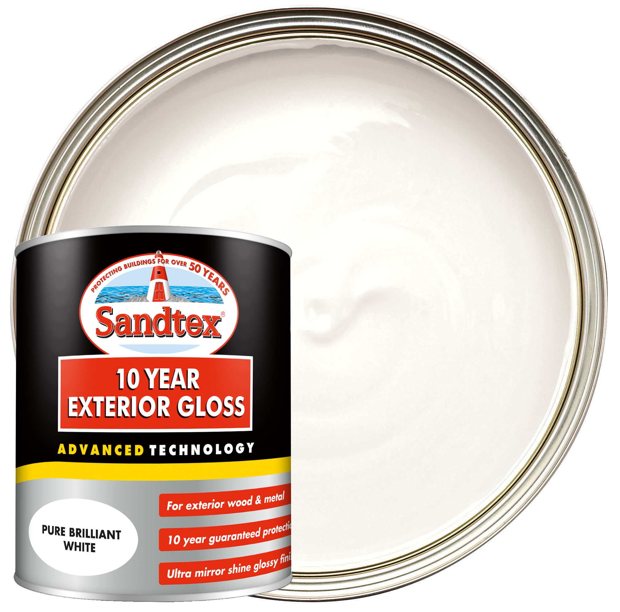 Sandtex 10 Year Exterior Gloss Paint - Pure Brilliant White - 750ml