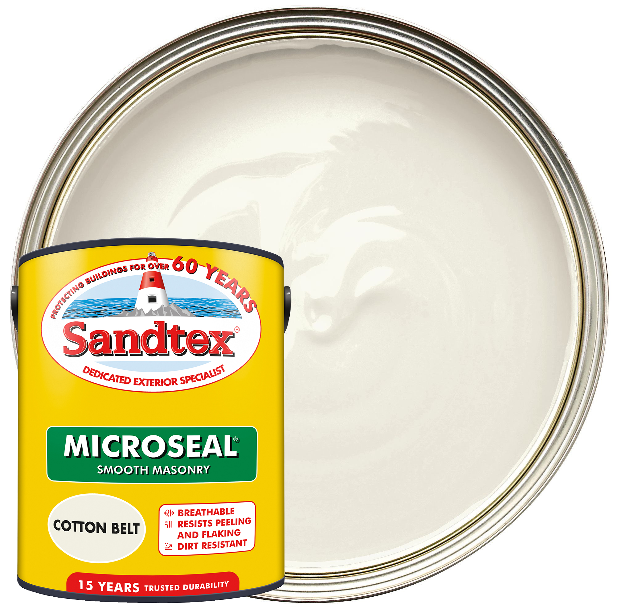 Image of Sandtex Microseal Ultra Smooth Weatherproof Masonry 15 Year Exterior Wall Paint - Cotton Belt - 5L