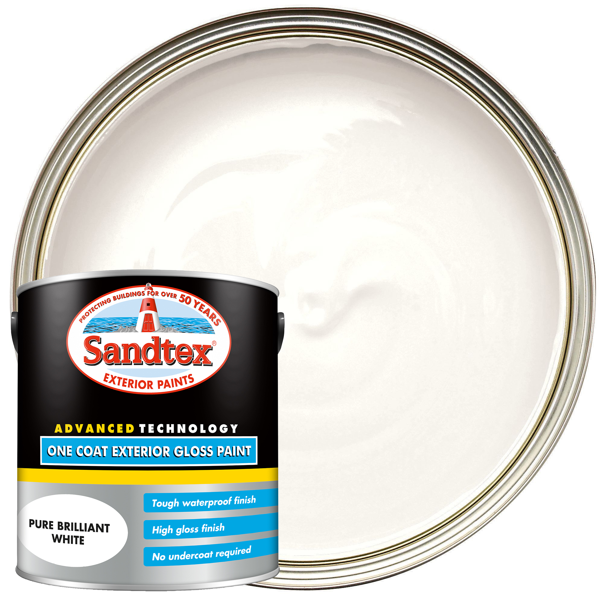 Image of Sandtex One Coat Exterior Gloss Paint - Pure Brilliant White - 2.5L