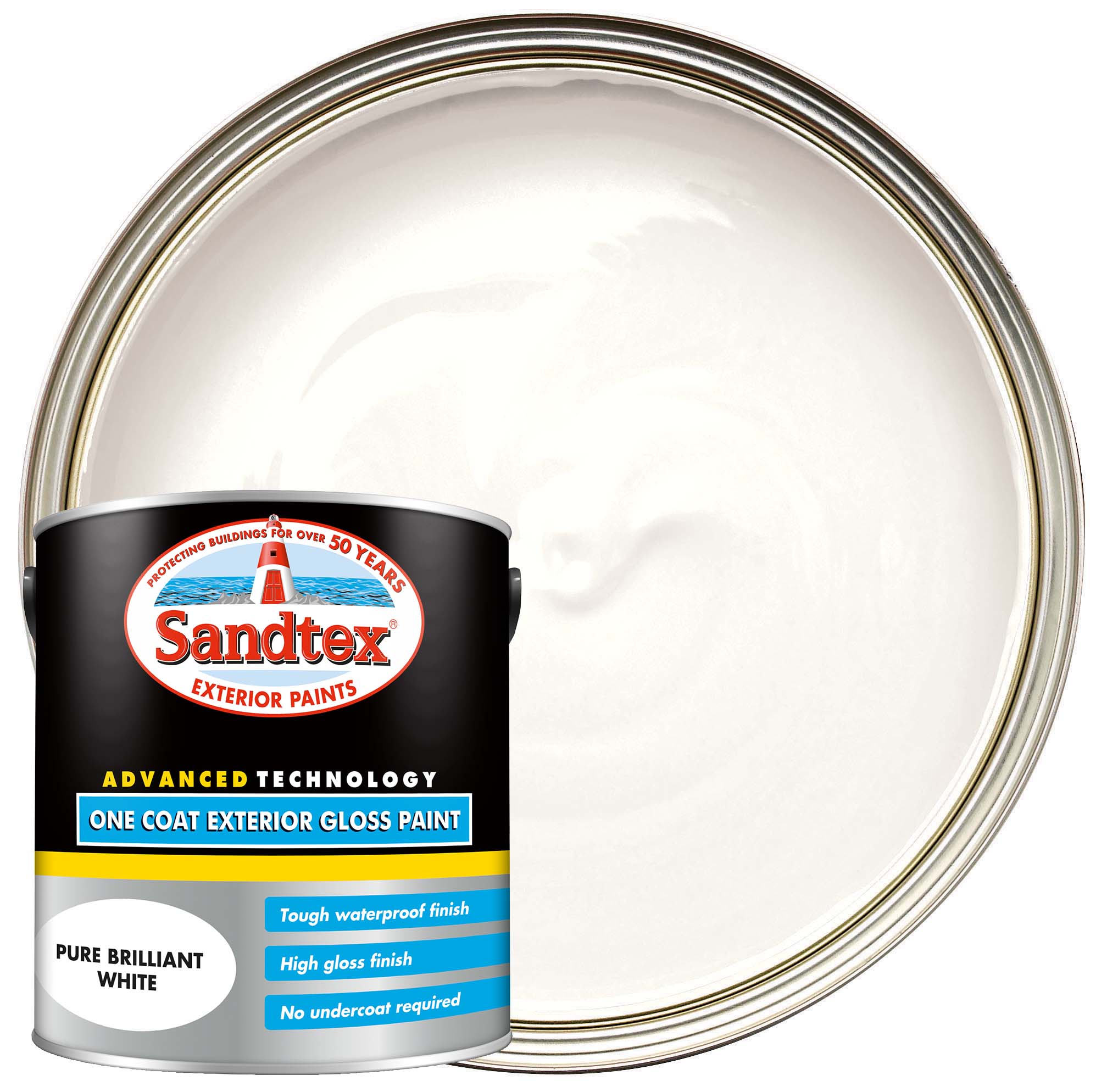 Image of Sandtex One Coat Exterior Gloss Paint - Pure Brilliant White - 2.5L