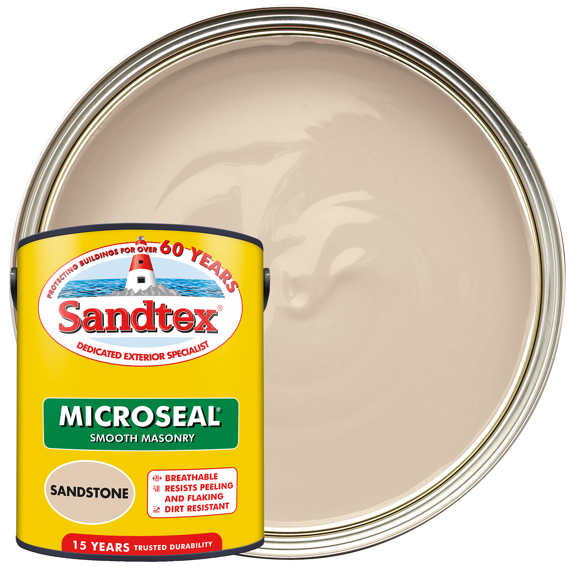Image of Sandtex Microseal Ultra Smooth Weatherproof Masonry 15 Year Exterior Wall Paint - Sandstone - 5L
