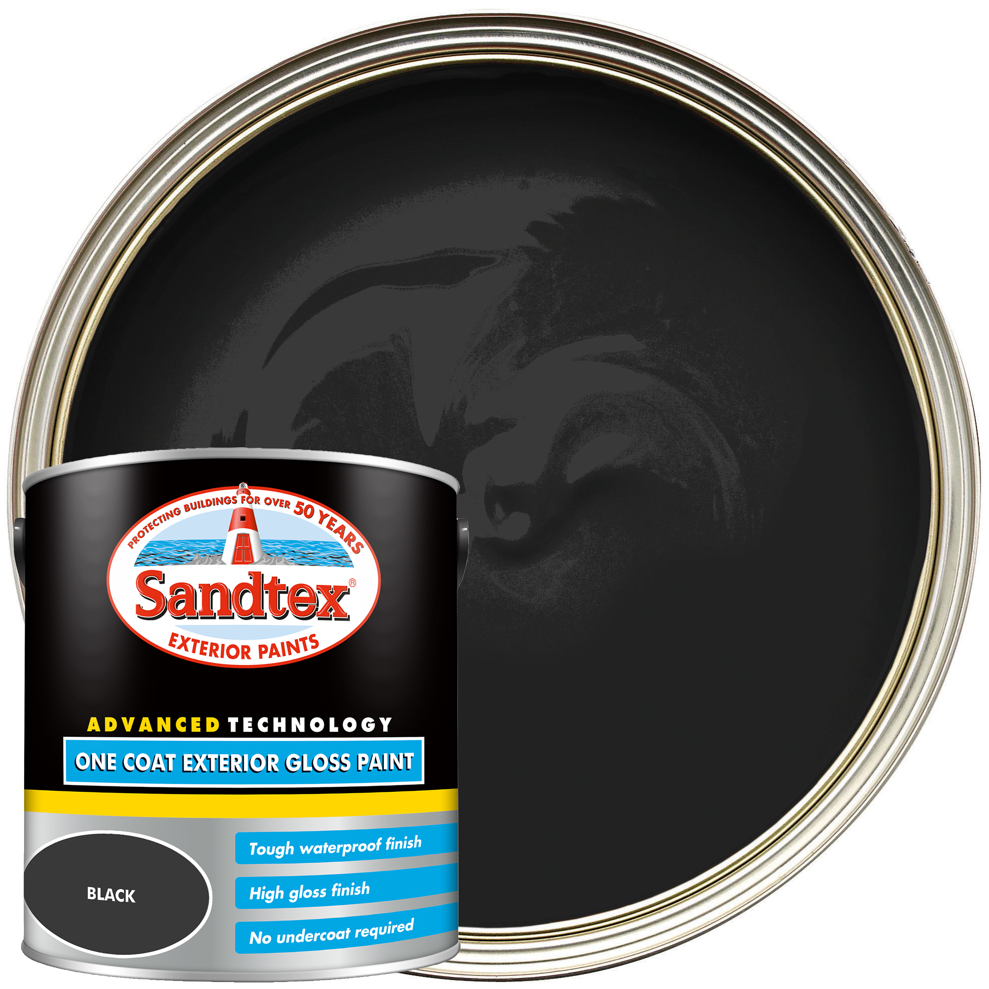 Image of Sandtex One Coat Exterior Gloss Paint - Black - 2.5L
