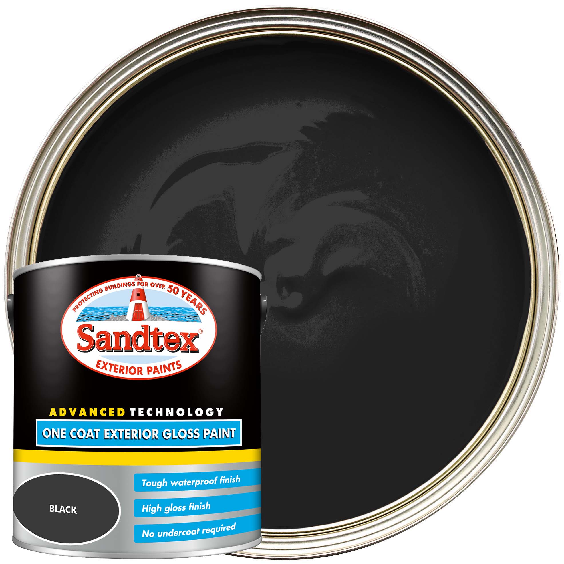 Sandtex One Coat Exterior Gloss Paint - Black - 2.5L