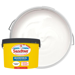 Sandtex Microseal Fine Textured Weatherproof Masonry 15 Year Exterior Wall Paint - Pure Brilliant White - 10L