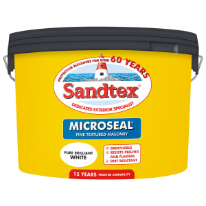 Sandtex Microseal Fine Textured Weatherproof Masonry 15 Year Exterior Wall Paint - Pure Brilliant White - 10L