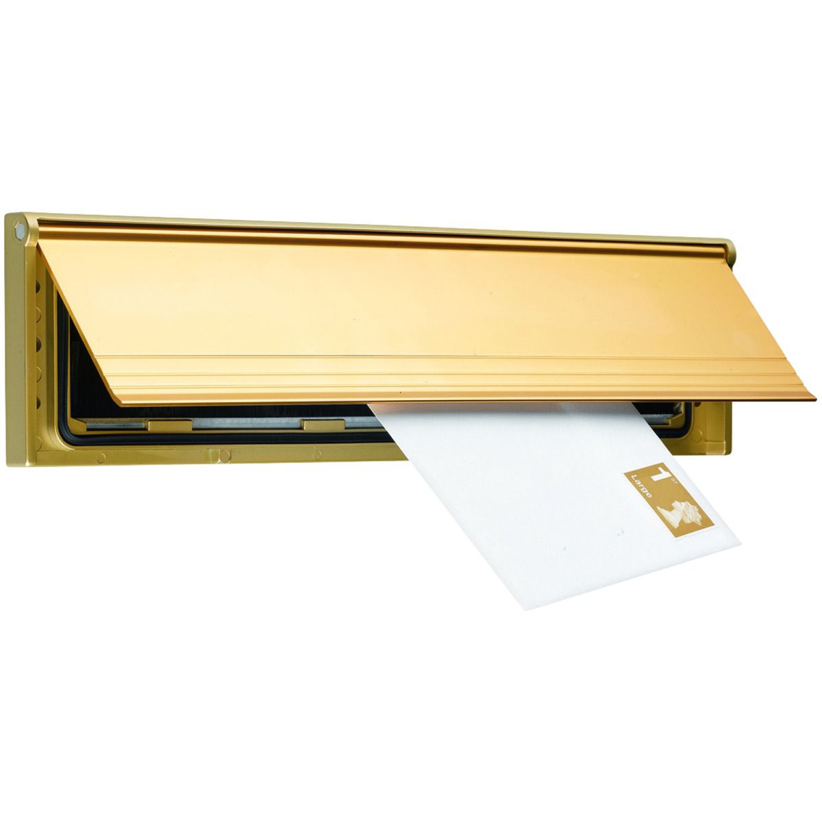 Image of Wickes 75 x 292mm Internal Letter Box Draught Excluder with Flap - Gold Effect