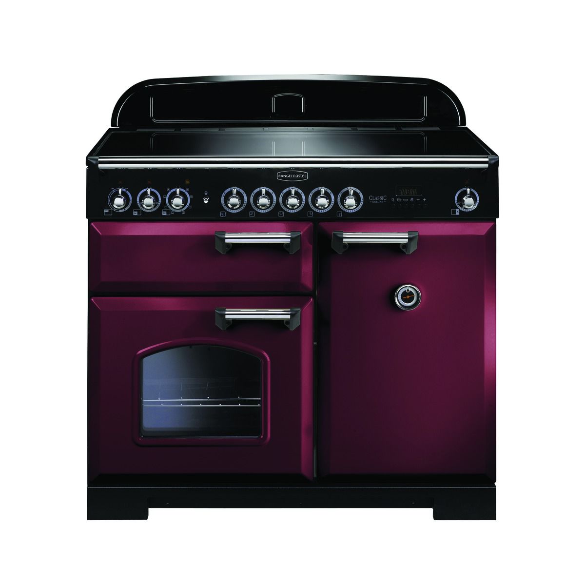 Rangemaster Classic Deluxe 100cm Induction Range Cooker - Cranberry with Chrome Trim
