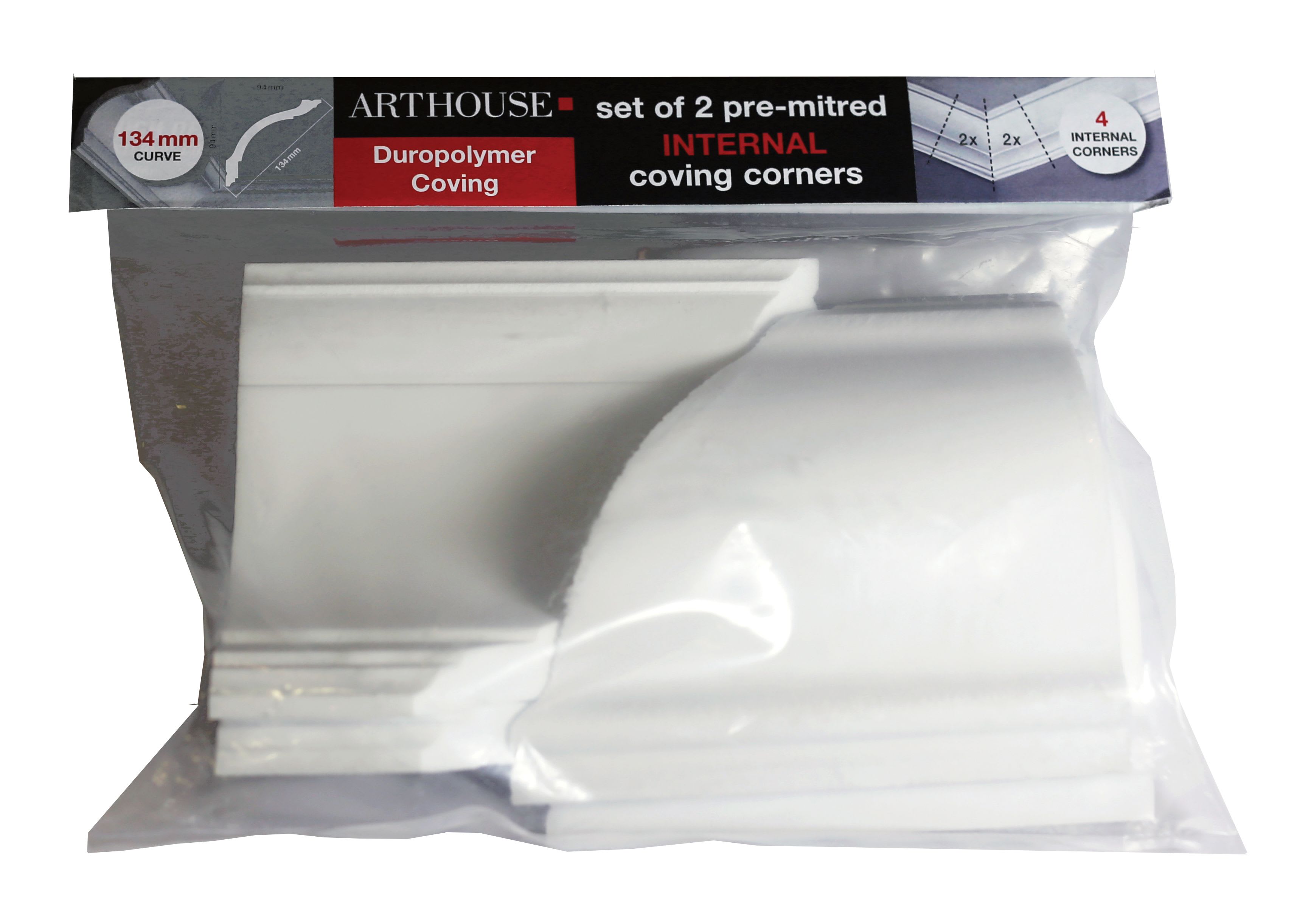 Arthouse Duropolymer Coving Internal Corner - 134mm Pack
