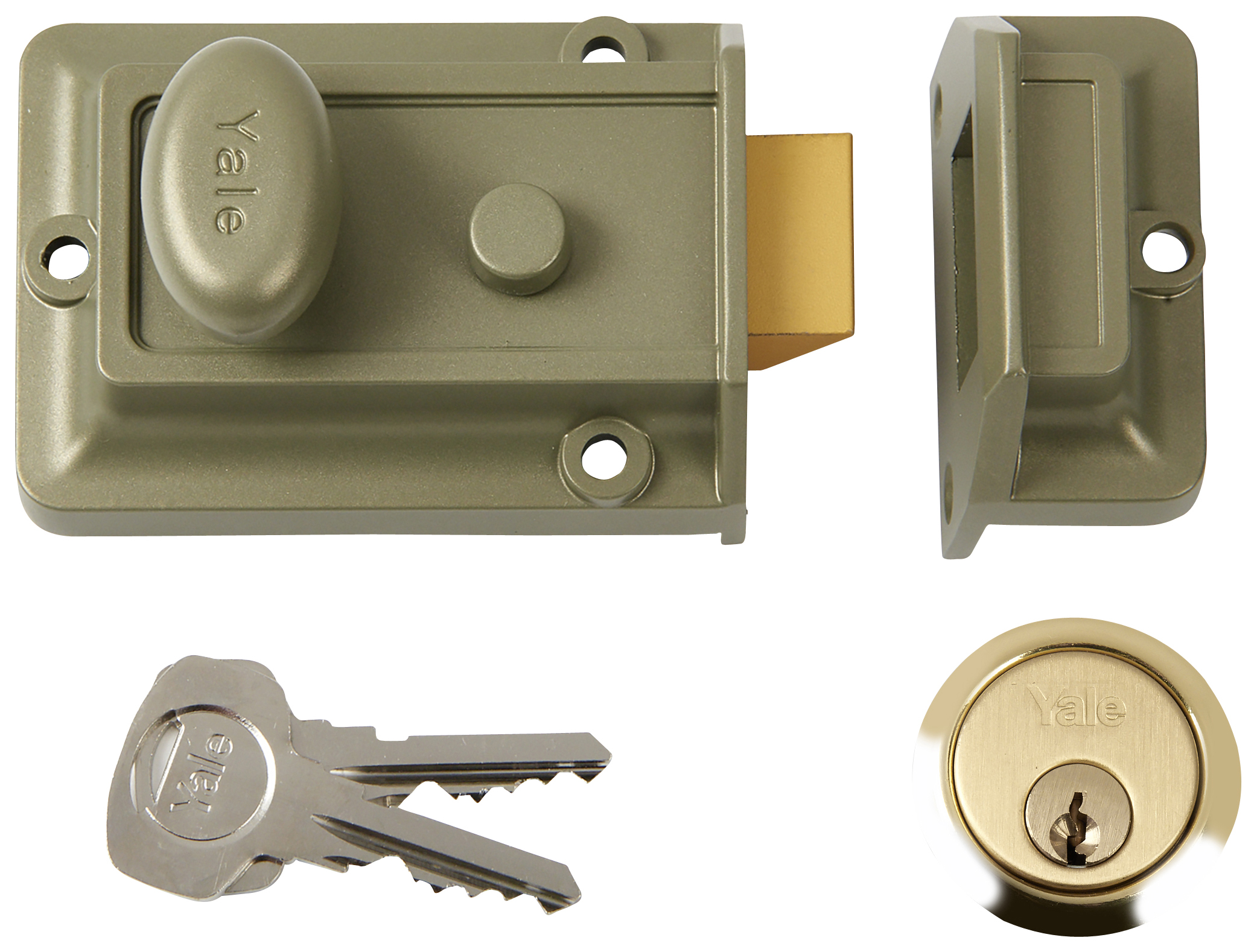 Yale P-77-ENB-PB-60 Traditional Night Latch Lock - Green & Brass