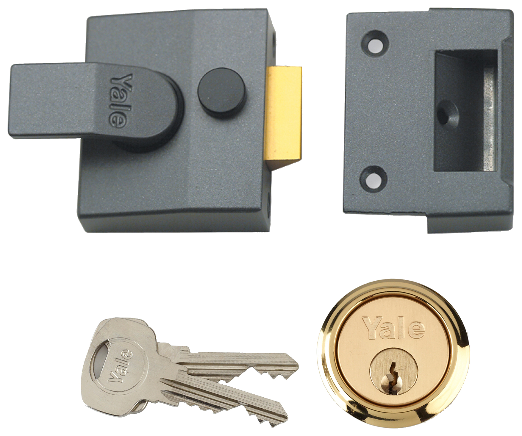 Image of Yale P-85-DMG-PB-40 85 Grey & Brass Deadlocking Nightlatch - 40mm