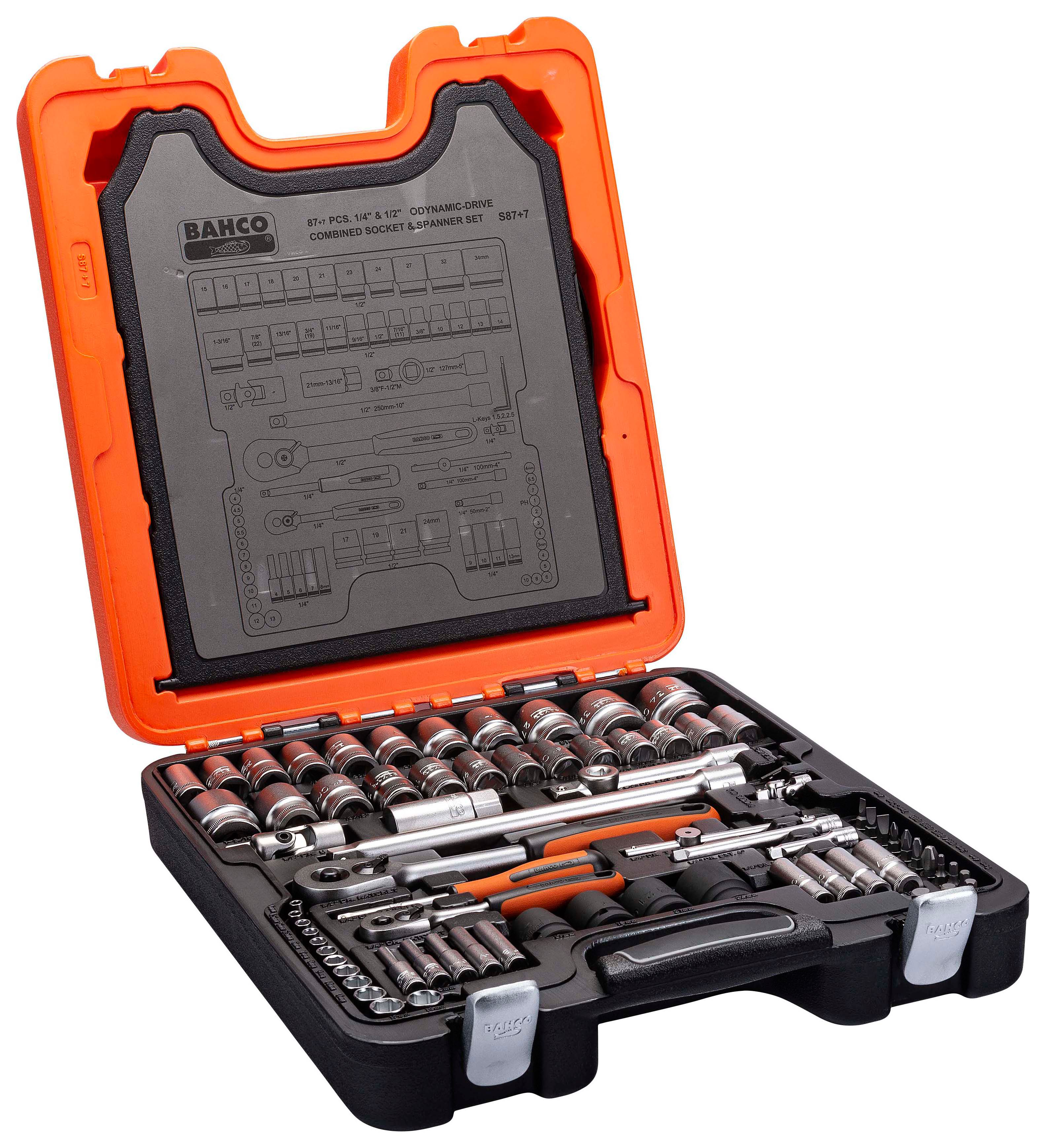 Image of Bahco 94 Piece 1/4in & 1/2in Socket & Spanner Set
