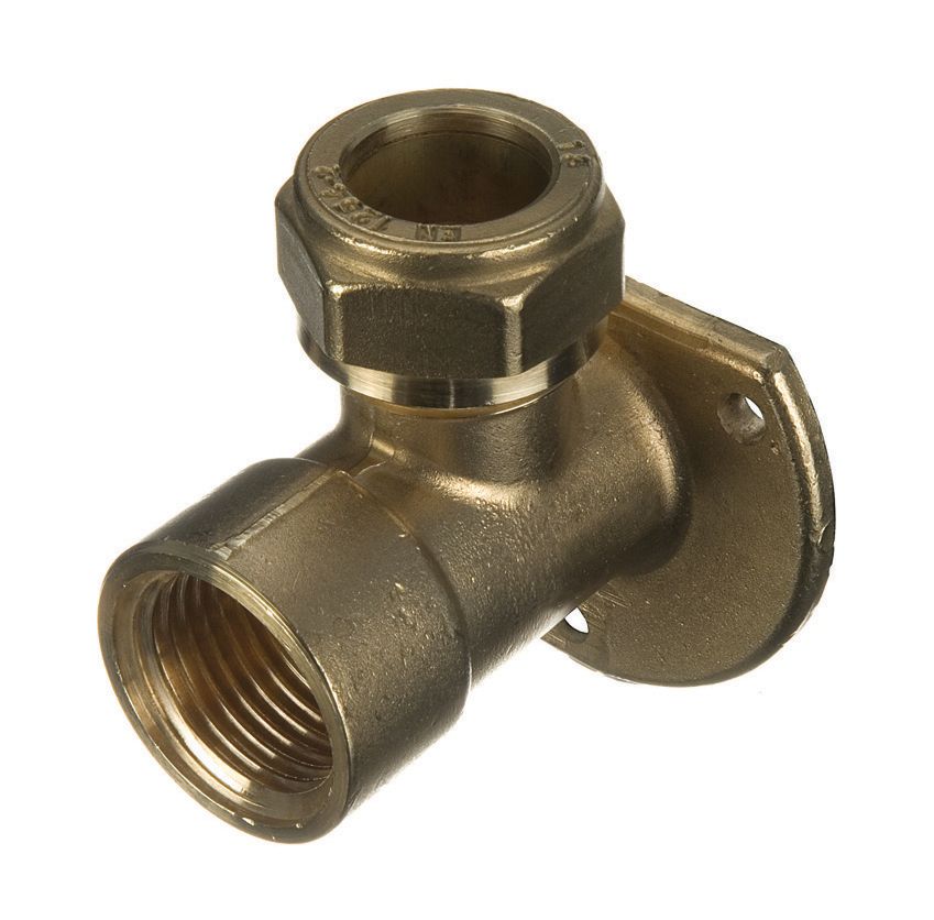 Image of Primaflow Brass Compression Wall Plate Elbow - 15mm X 1/2in