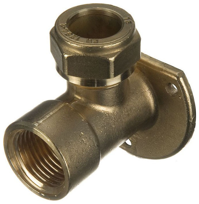 Image of Primaflow Brass Compression Wall Plate Elbow - 15mm X 1/2in