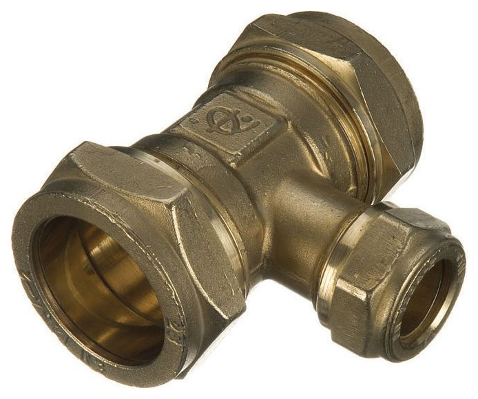 Image of Primaflow Brass Compression Reducing Tee - 22 X 15 X 22mm