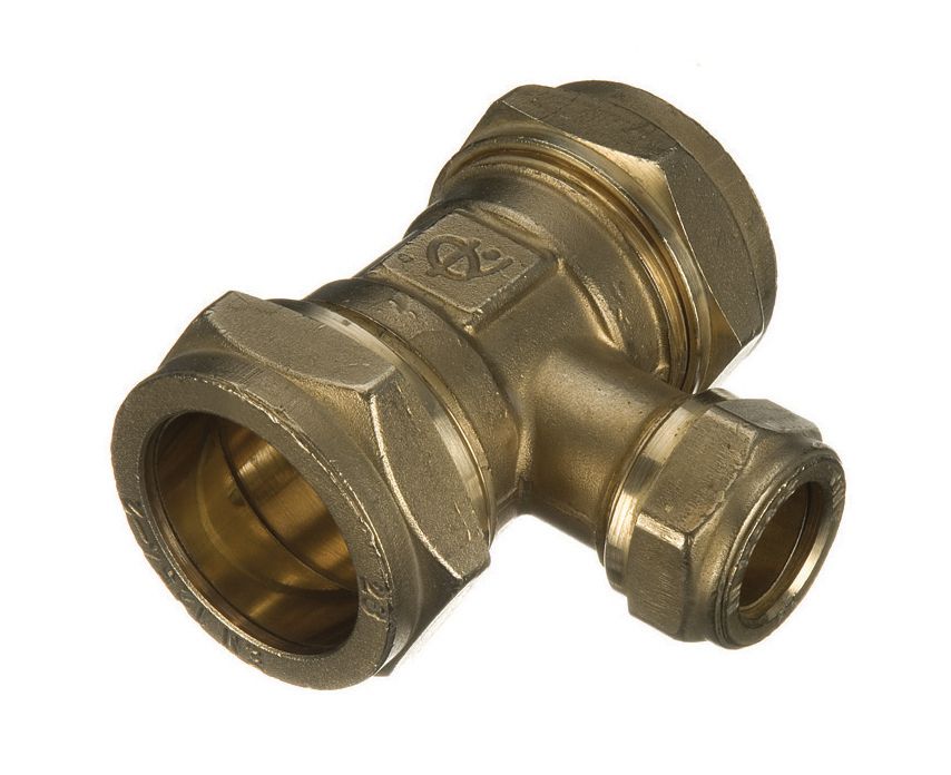 Image of Primaflow Brass Compression Reducing Tee - 22 X 15 X 15mm