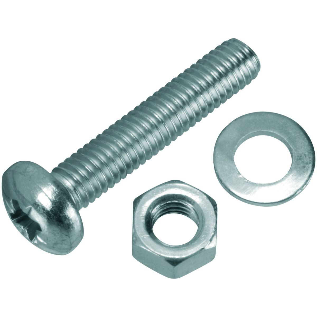 Image of Wickes Machine Screws with Pozi Head, Nut & Washer - M5 x 25mm Pack of 8