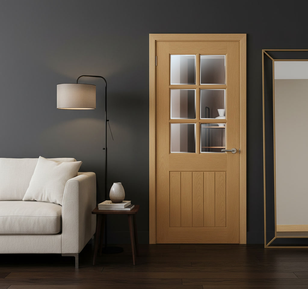 Wickes Geneva Glazed Oak Cottage Internal Door - 1981 x 762mm