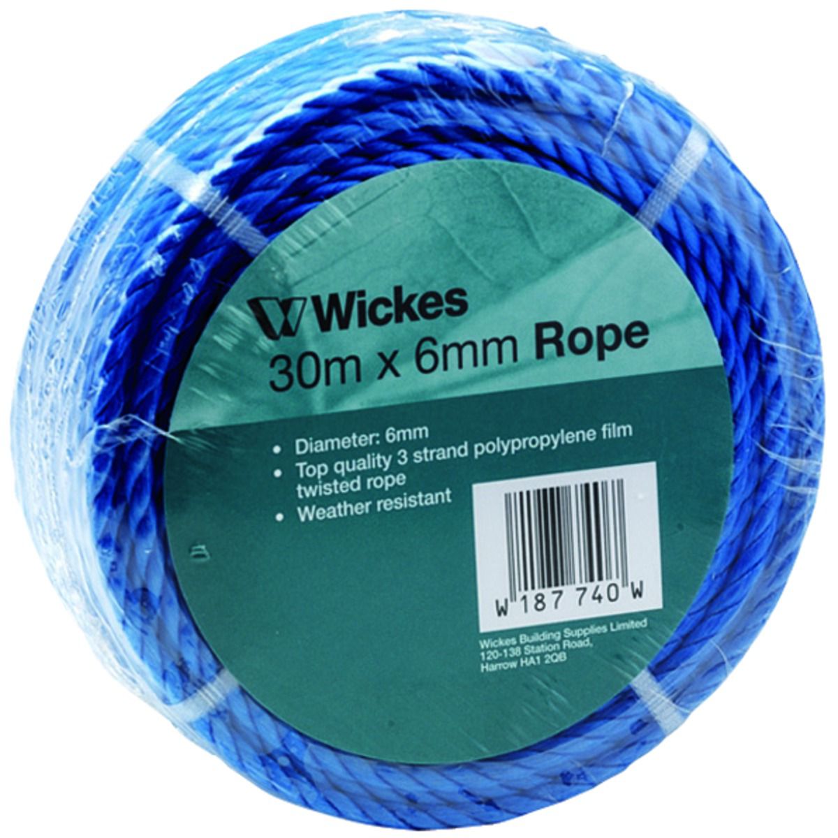 Blue Multi-Purpose Polypropylene Rope - 6mm x 30m