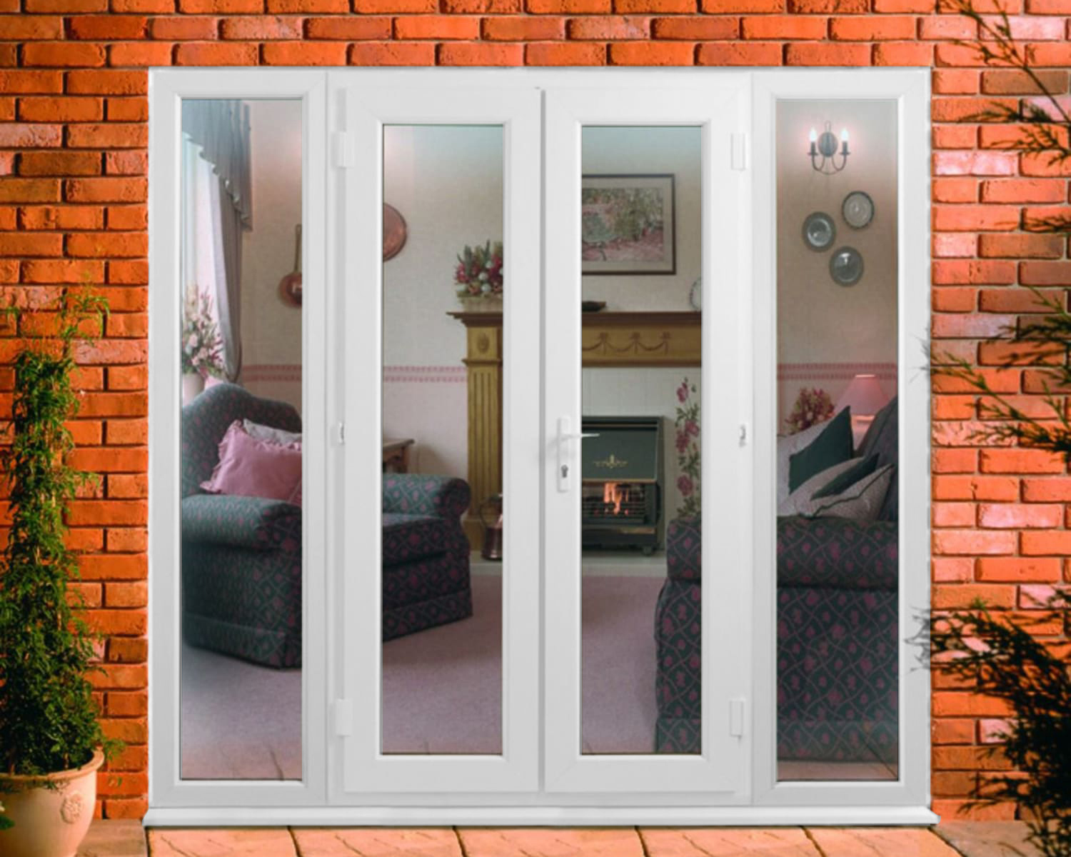 Euramax uPVC White 8ft with 2 Demi Panels Double Glazed French Doors - 2390 x 2090mm