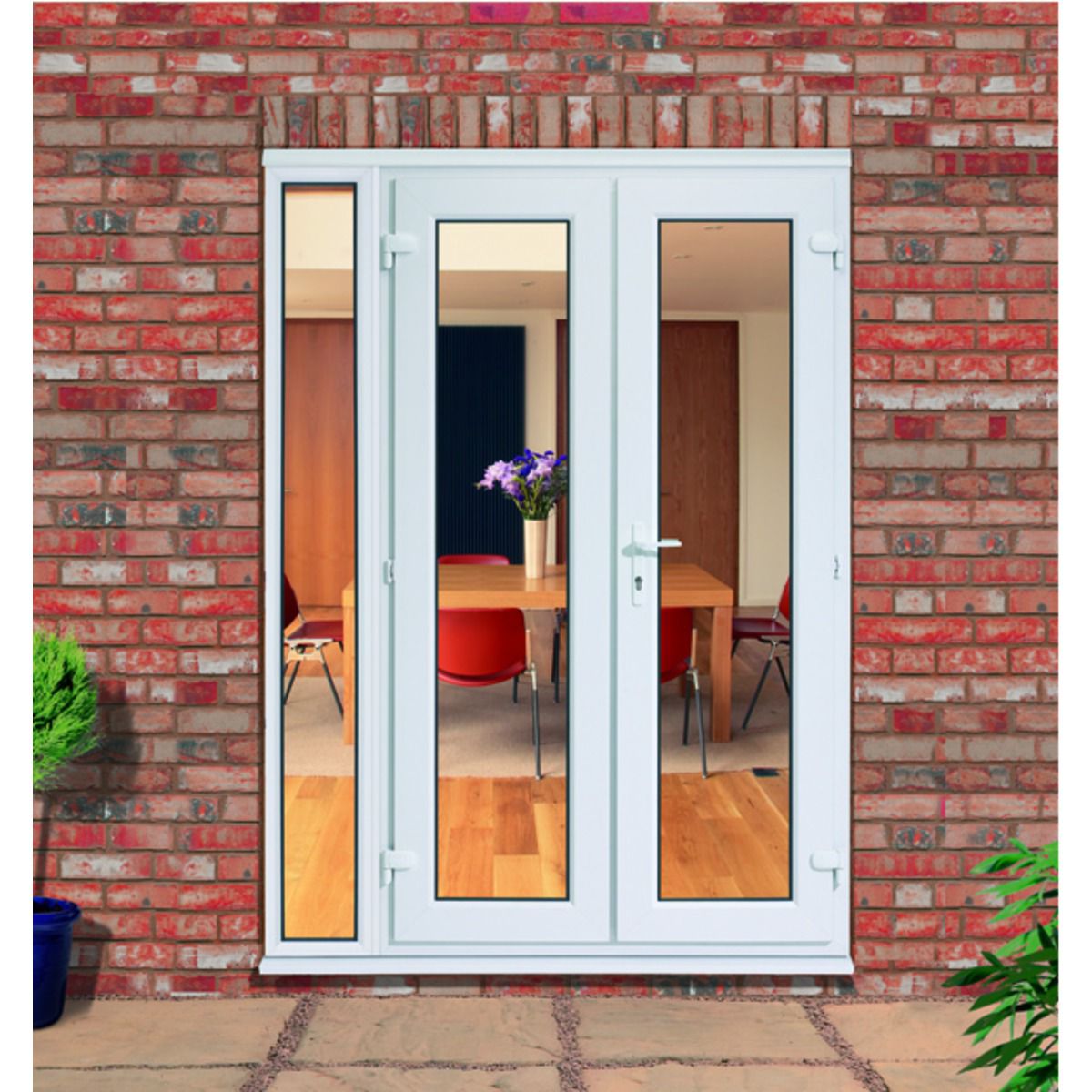 Euramax uPVC White 6ft with 1 Demi Side Panel Double Glazed French Doors - 1790 x 2090mm
