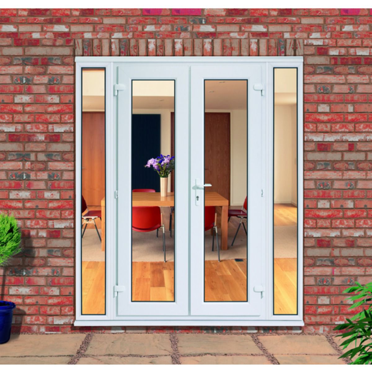 Euramax uPVC White 7ft with 2 Demi Panels Double Glazed French Doors - 2090 x 2090mm