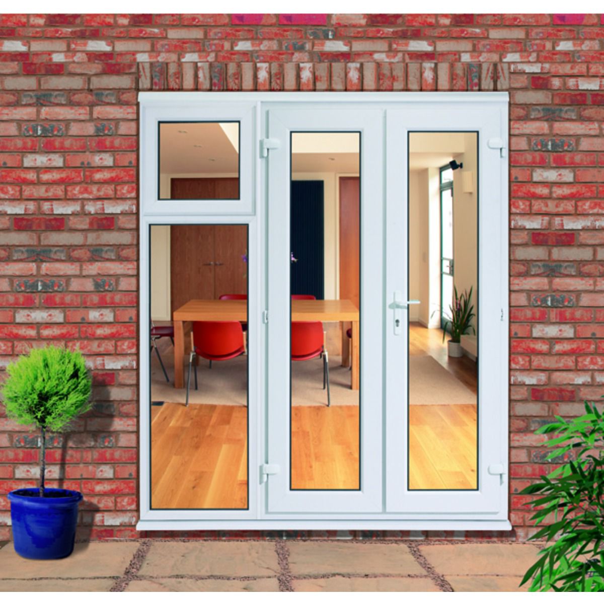Euramax uPVC White 6ft with 1 Side Sash Panel Double Glazed French Doors - 1790 x 2090mm