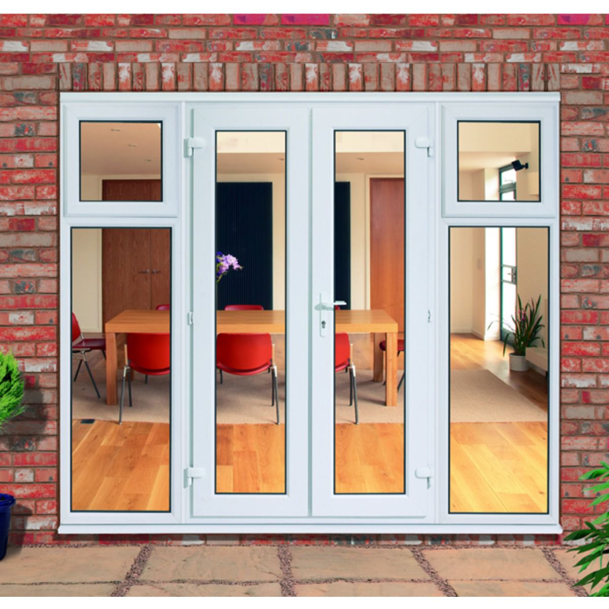 Euramax uPVC White 8ft with 2 Sie Sash Panels Double Glazed French Doors - 2390 x 2090mm
