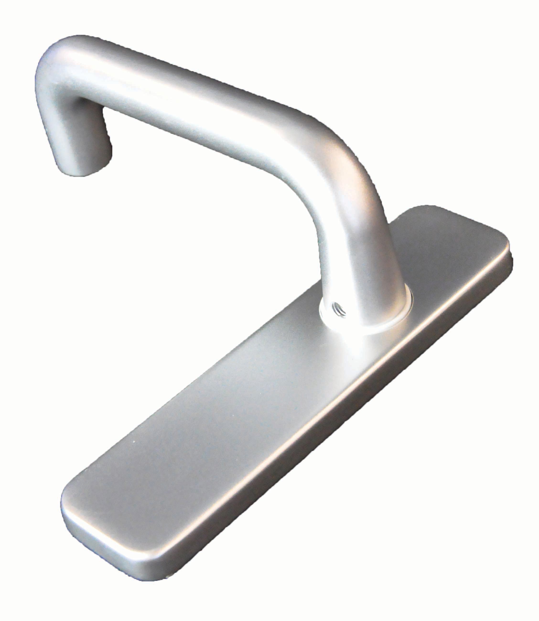 Image of 4FireDoors Roundbar Lever Door Handle on Backplate - Satin Aluminium 19mm