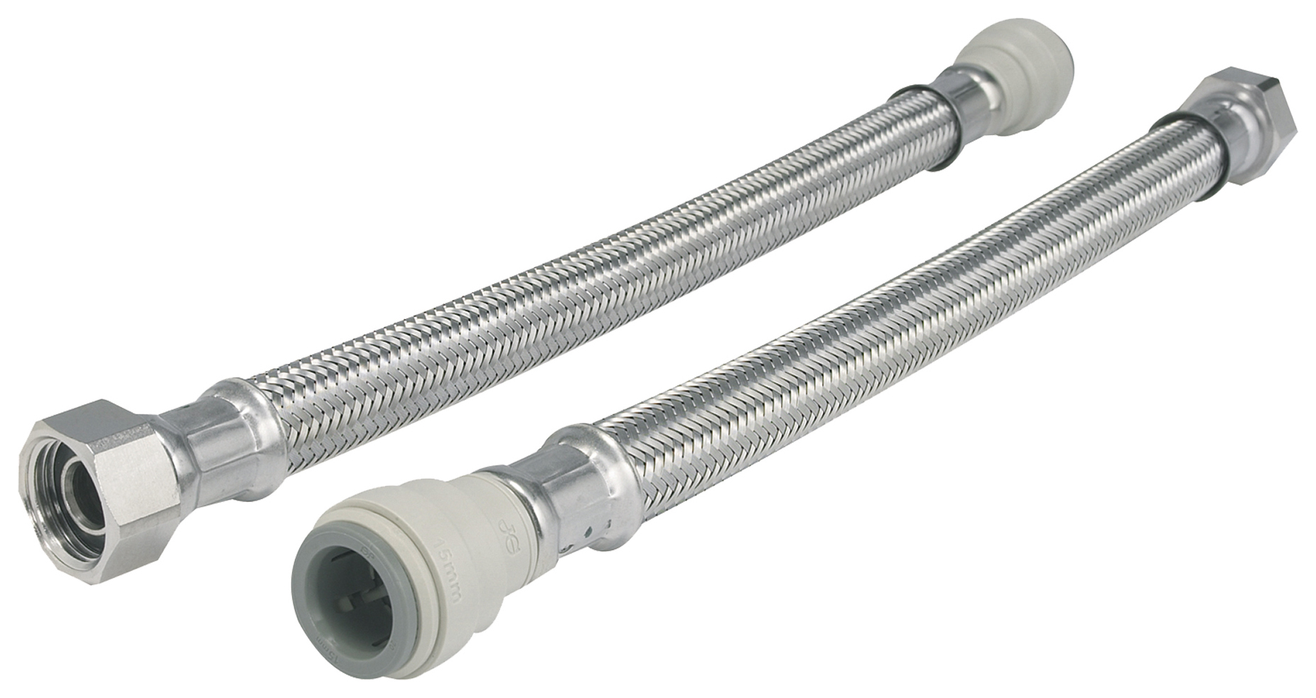 Image of John Guest Speedfit FLX15P Flexi Tap Connector - 15mm x 1/2in x 300mm Pack of 2