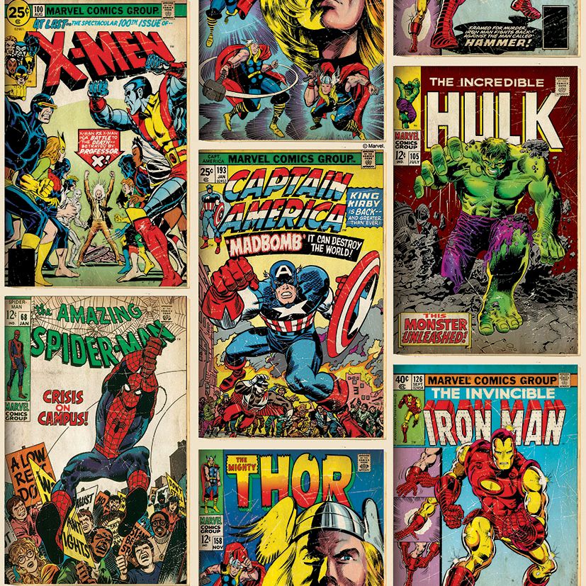 Image of Marvel Action Heroes Comic Book Decorative Wallpaper - 10m